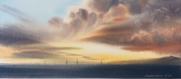 Pittura intitolato "Sunset on the sea #7" da Eugenia Gorbacheva, Opera d'arte originale, Acquarello