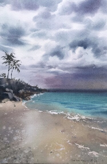 Painting titled "The sea coast Befor…" by Eugenia Gorbacheva, Original Artwork, Watercolor