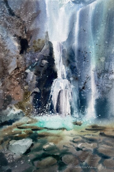 Painting titled "Waterfall 9" by Eugenia Gorbacheva, Original Artwork, Watercolor