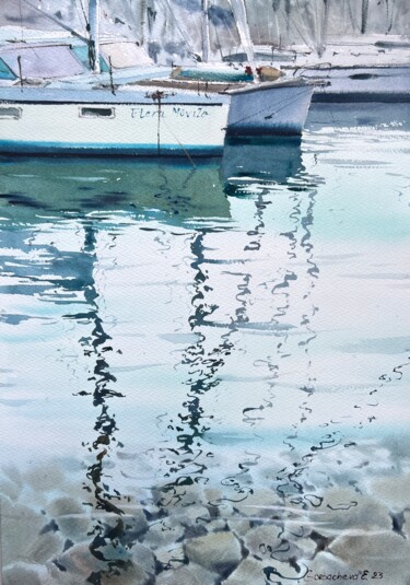 Peinture intitulée "Yachts at anchor #14" par Eugenia Gorbacheva, Œuvre d'art originale, Aquarelle