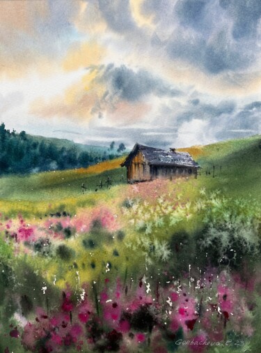 Painting titled "House on the flower…" by Eugenia Gorbacheva, Original Artwork, Watercolor