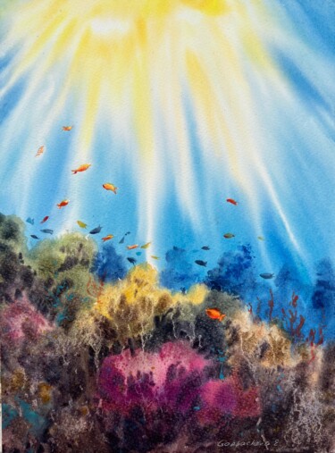 Painting titled "Undersea world #12" by Eugenia Gorbacheva, Original Artwork, Watercolor