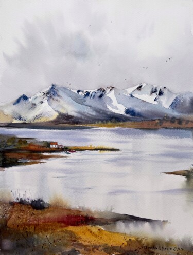 Painting titled "Mountain Lake #28" by Eugenia Gorbacheva, Original Artwork, Watercolor