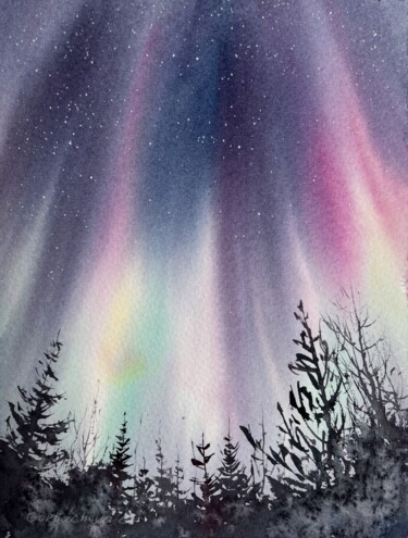 Pittura intitolato "Northern lights #5" da Eugenia Gorbacheva, Opera d'arte originale, Acquarello