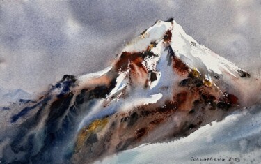 Painting titled "Snowy Mountains #9" by Eugenia Gorbacheva, Original Artwork, Watercolor