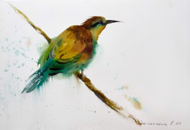Painting titled "Little yellow bird…" by Eugenia Gorbacheva, Original Artwork, Watercolor