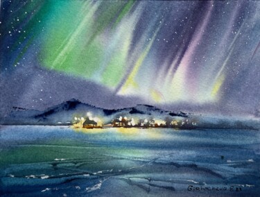 Painting titled "Northern lights #7" by Eugenia Gorbacheva, Original Artwork, Watercolor