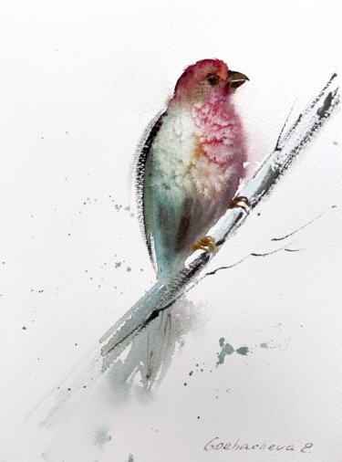 Картина под названием "Red bird" - Eugenia Gorbacheva, Подлинное произведение искусства, Акварель
