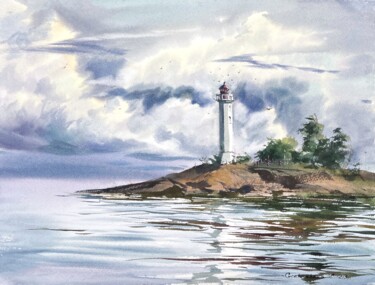Painting titled "Lighthouse #3" by Eugenia Gorbacheva, Original Artwork, Watercolor