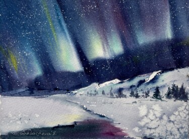 Painting titled "Northern lights #9" by Eugenia Gorbacheva, Original Artwork, Watercolor