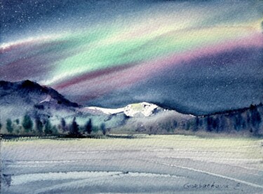 Painting titled "Northern lights #10" by Eugenia Gorbacheva, Original Artwork, Watercolor