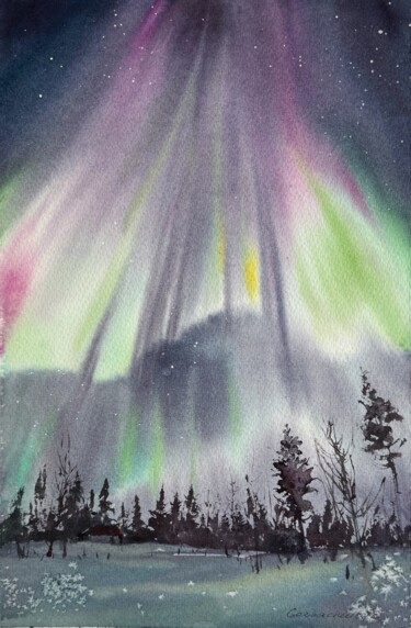 Картина под названием "Northern lights #25" - Eugenia Gorbacheva, Подлинное произведение искусства, Акварель