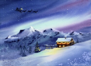 Painting titled "Christmas story" by Eugenia Gorbacheva, Original Artwork, Watercolor