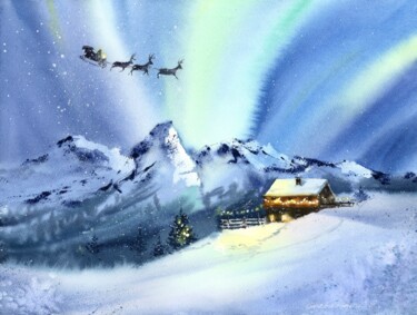 Pintura intitulada "Christmas story #2" por Eugenia Gorbacheva, Obras de arte originais, Aquarela