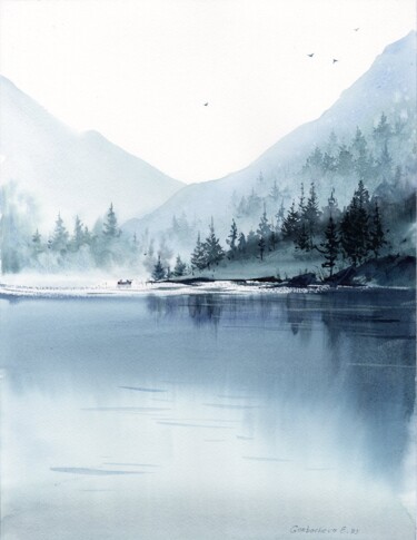 绘画 标题为“Mountain Lake #30” 由Eugenia Gorbacheva, 原创艺术品, 水彩