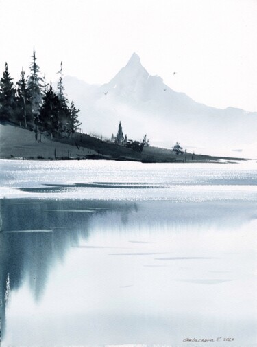 Painting titled "Mountain Lake #31" by Eugenia Gorbacheva, Original Artwork, Watercolor