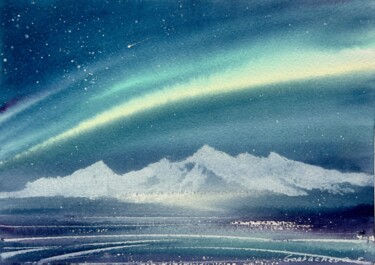 Картина под названием "Northern lights #29" - Eugenia Gorbacheva, Подлинное произведение искусства, Акварель