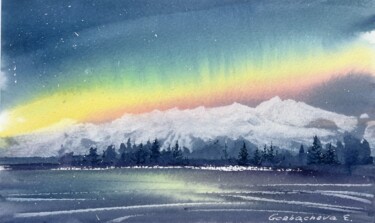 Painting titled "Northern lights #30" by Eugenia Gorbacheva, Original Artwork, Watercolor
