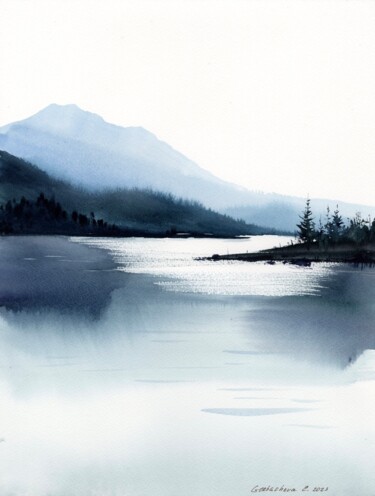 绘画 标题为“Mountain Lake #32” 由Eugenia Gorbacheva, 原创艺术品, 水彩