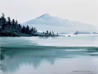 Malarstwo zatytułowany „Mountain Lake #33” autorstwa Eugenia Gorbacheva, Oryginalna praca, Akwarela