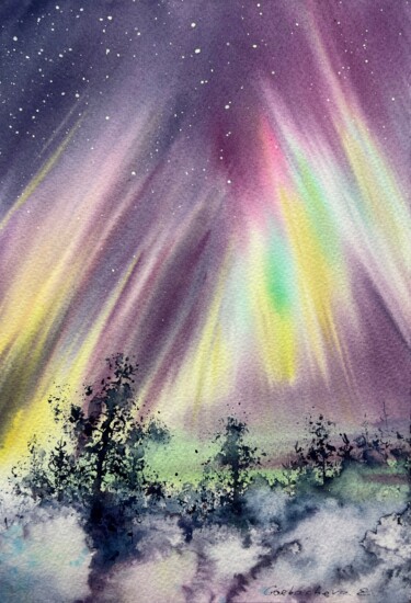 Peinture intitulée "Northern lights #38" par Eugenia Gorbacheva, Œuvre d'art originale, Aquarelle