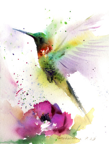 Peinture intitulée "Hummingbird" par Eugenia Gorbacheva, Œuvre d'art originale, Aquarelle