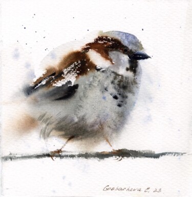 Картина под названием "Sparrow" - Eugenia Gorbacheva, Подлинное произведение искусства, Акварель