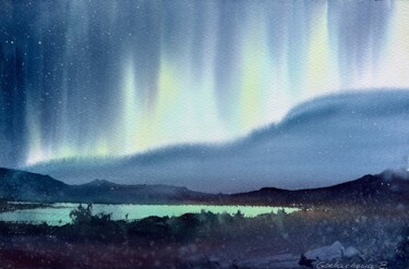 Painting titled "Northern lights #41" by Eugenia Gorbacheva, Original Artwork, Watercolor