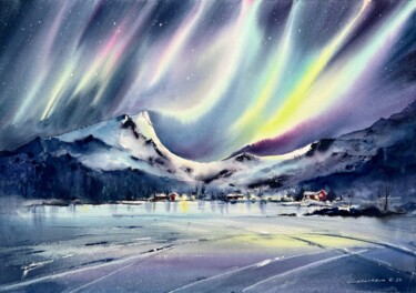 绘画 标题为“Northern lights. No…” 由Eugenia Gorbacheva, 原创艺术品, 水彩