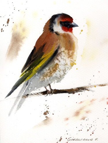 Painting titled "Goldfinch #2" by Eugenia Gorbacheva, Original Artwork, Watercolor