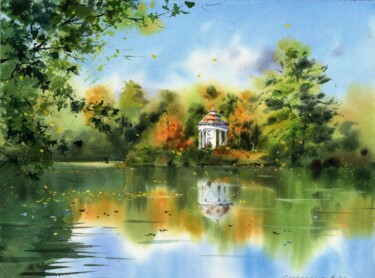 Painting titled "Autumn. Gazebo on t…" by Eugenia Gorbacheva, Original Artwork, Watercolor