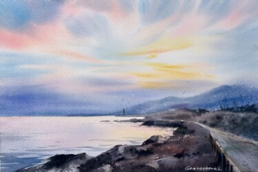 Painting titled "Dawn on the sea Cyp…" by Eugenia Gorbacheva, Original Artwork, Watercolor