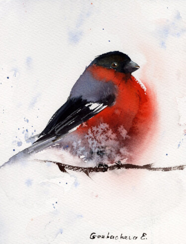 Painting titled "Bullfinch #2" by Eugenia Gorbacheva, Original Artwork, Watercolor