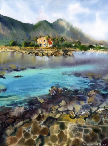 Peinture intitulée "On the sea coast #2" par Eugenia Gorbacheva, Œuvre d'art originale, Aquarelle