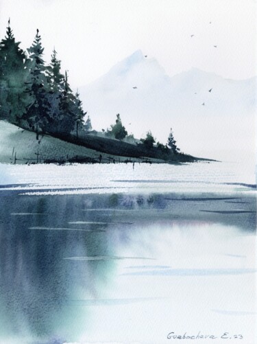 Pittura intitolato "Mountain Lake #34" da Eugenia Gorbacheva, Opera d'arte originale, Acquarello