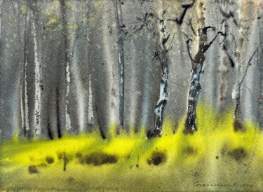 Peinture intitulée "Birch Grove #5" par Eugenia Gorbacheva, Œuvre d'art originale, Aquarelle
