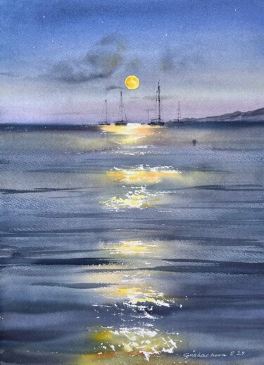 Painting titled "In the moonlight #6" by Eugenia Gorbacheva, Original Artwork, Watercolor