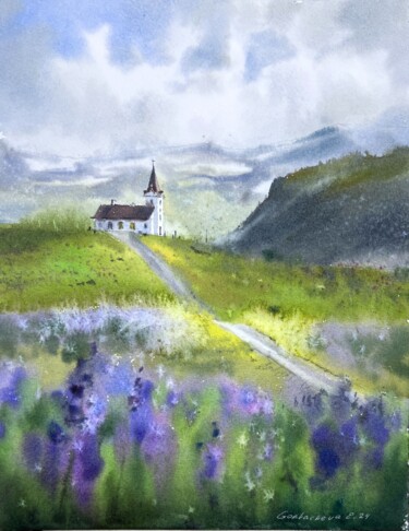 Painting titled "Spring in the mount…" by Eugenia Gorbacheva, Original Artwork, Watercolor