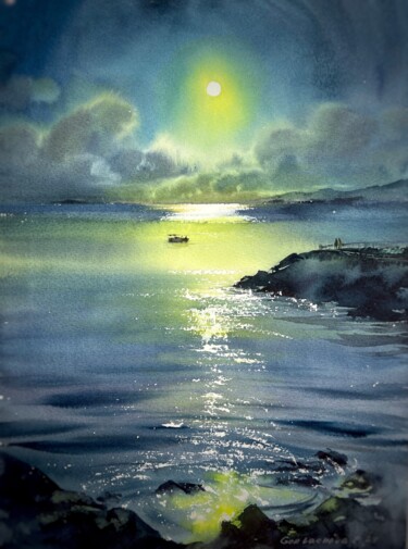 Painting titled "In the moonlight #9" by Eugenia Gorbacheva, Original Artwork, Watercolor