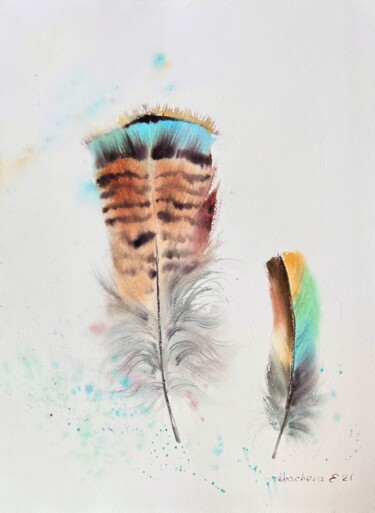 Pintura titulada "Feathers #5" por Eugenia Gorbacheva, Obra de arte original, Acuarela