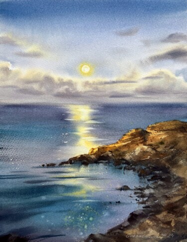 Painting titled "Full moon #4" by Eugenia Gorbacheva, Original Artwork, Watercolor