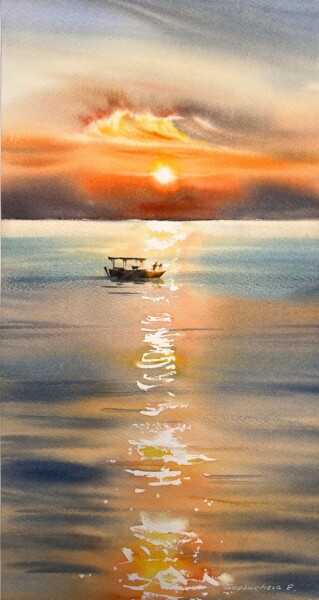 Painting titled "Golden cloud #2" by Eugenia Gorbacheva, Original Artwork, Watercolor