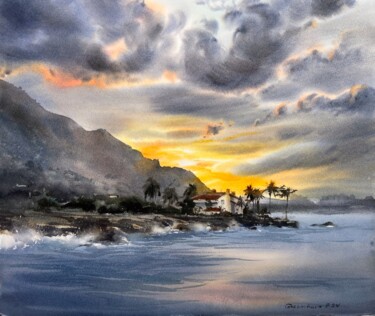 Malarstwo zatytułowany „Sunset in the clouds” autorstwa Eugenia Gorbacheva, Oryginalna praca, Akwarela
