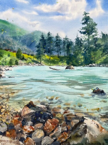 Painting titled "Arkhyz. Mountain ri…" by Eugenia Gorbacheva, Original Artwork, Watercolor