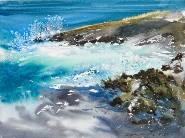 Painting titled "Waves and rocks #20" by Eugenia Gorbacheva, Original Artwork, Watercolor