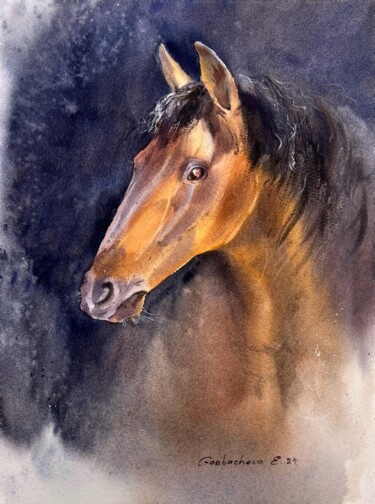 Painting titled "Horse portrait #2" by Eugenia Gorbacheva, Original Artwork, Watercolor