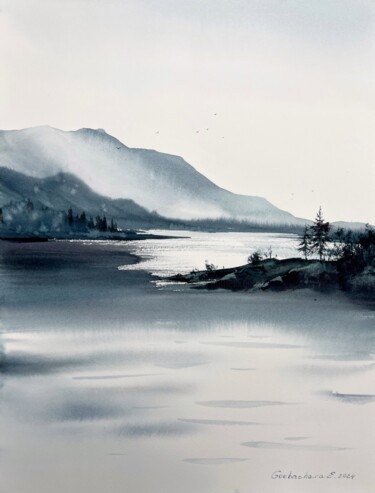 Malerei mit dem Titel "Mountain Lake #35" von Eugenia Gorbacheva, Original-Kunstwerk, Aquarell