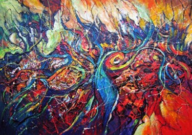 Painting titled "Birds of Paradise" by Eugenia Mangra, Original Artwork, Oil