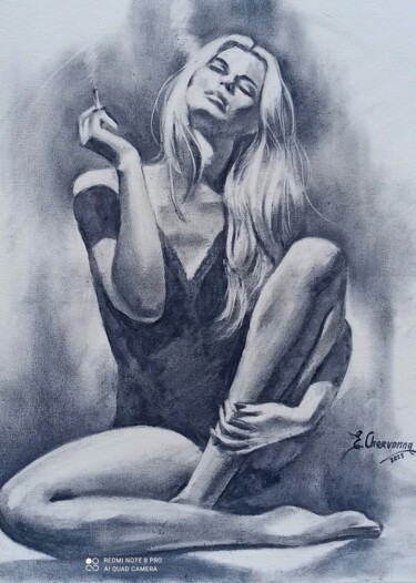Drawing titled "Relaxe" by Eugenie Ch., Original Artwork, Oil