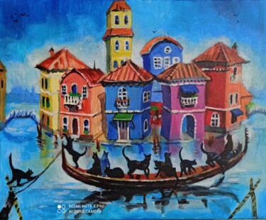 Peinture intitulée "Chats de Venise" par Eugenie Ch., Œuvre d'art originale, Acrylique